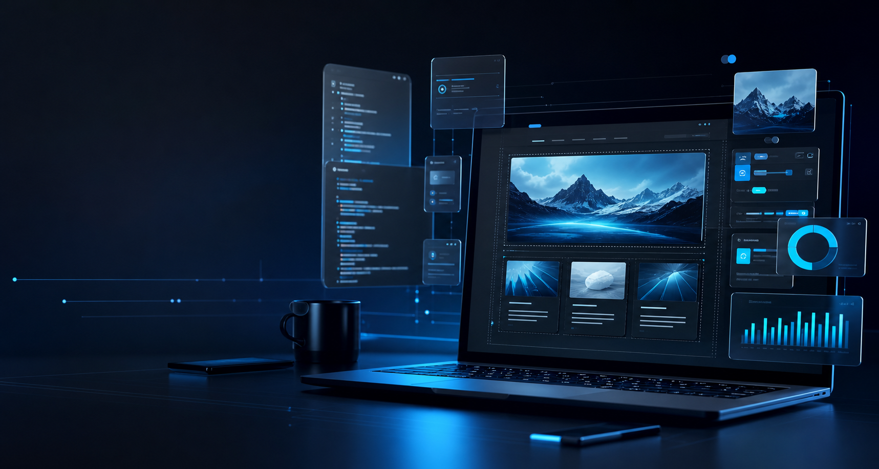 Dark web design interface mockup